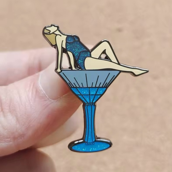 Jewelry - Taylor Swift Bejeweled Blue Cocktail Glass Enamel Pin